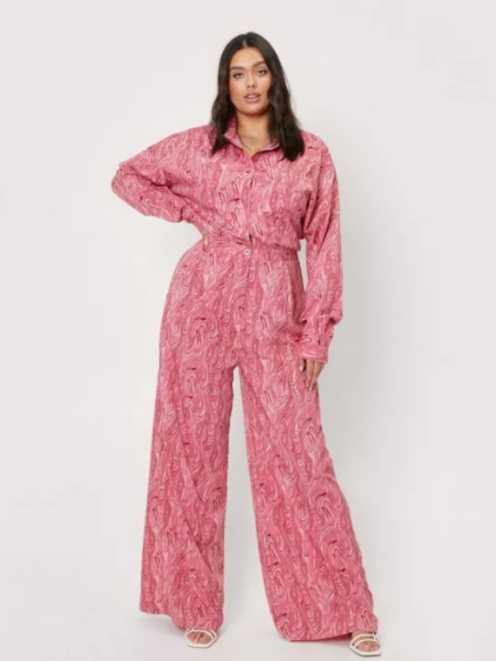 Nasty Gal Pink Swirl Wide-Leg Jumpsuit